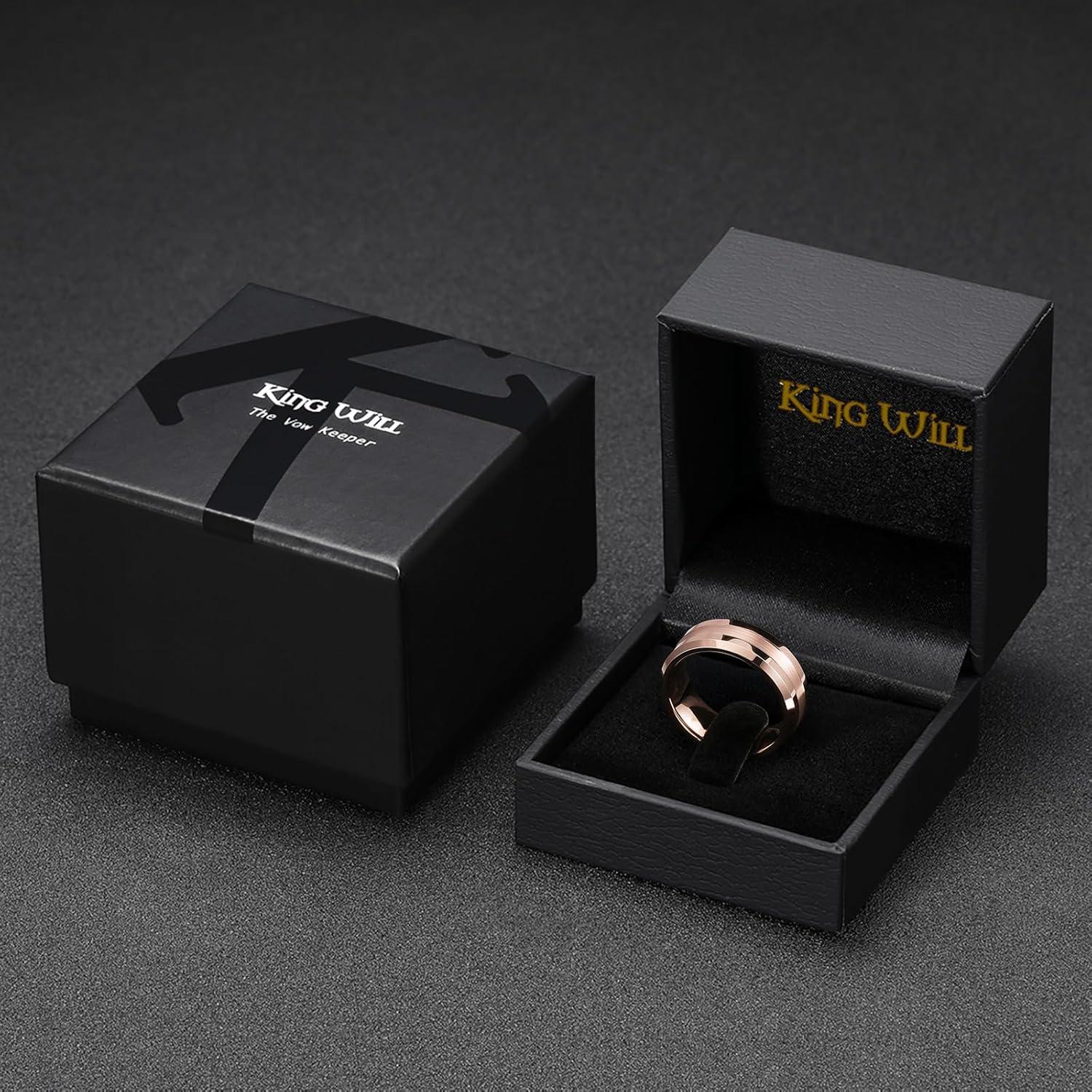 imageKing Will Classic Tungsten Carbide Ring Brushed Two Grooved Center Hammered Design Mens Wedding Band for MenBRoseGold 8mm Shallow groove