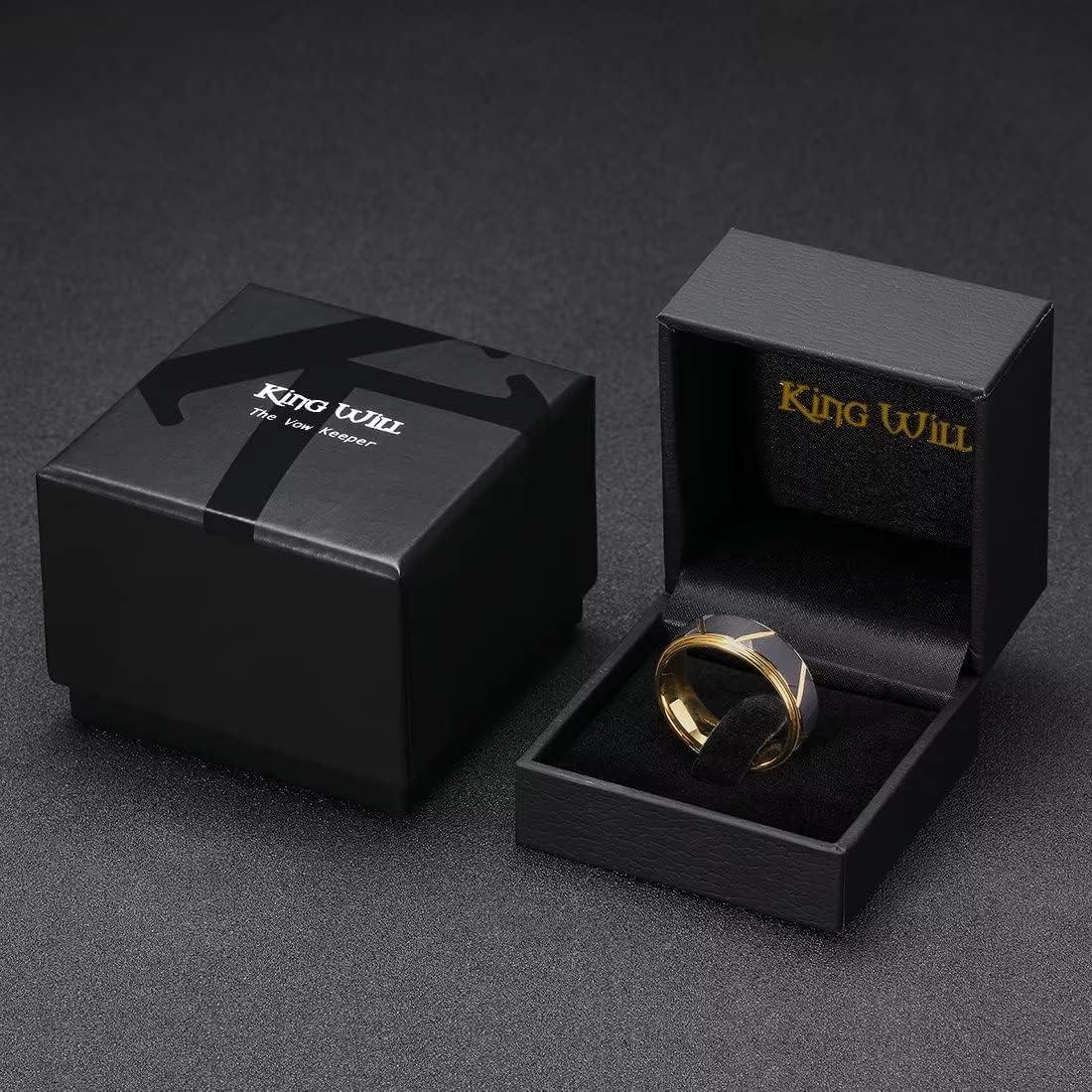 imageKing Will Mens 8mm Tungsten Carbide Wedding Band Hammered Faceted Diamond Cut Ring with Groove Inlay Geometric Industrial Engagement Band for Men Women Comfort Fit Size 714Dgold black groove