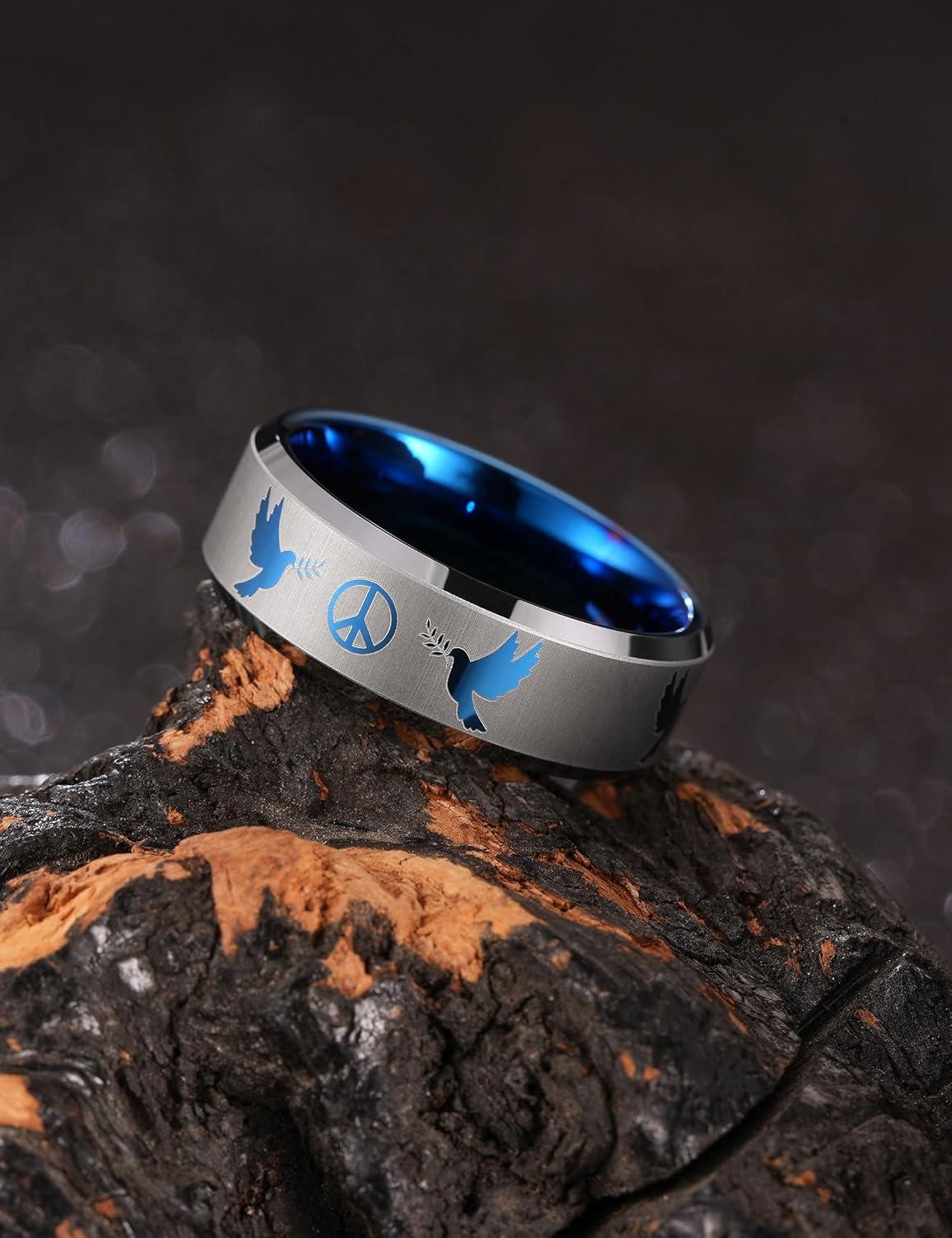 imageKing Will Mens Tungsten Carbide Ring Wedding Band Comfort FitSilverPeace Dove