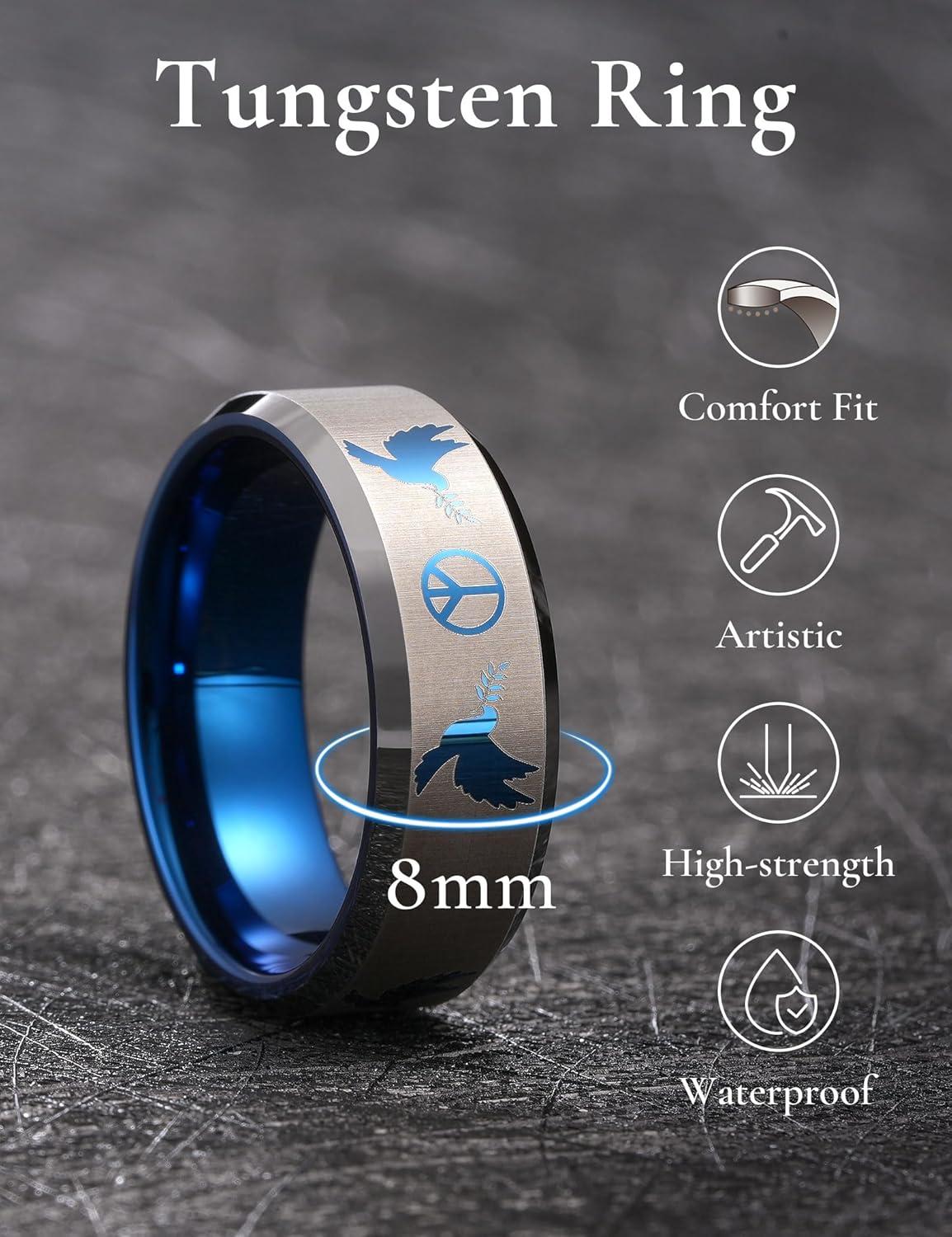 imageKing Will Mens Tungsten Carbide Ring Wedding Band Comfort FitSilverPeace Dove