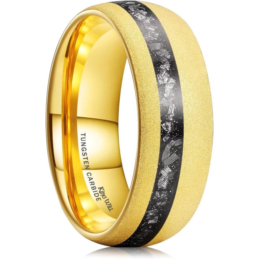 imageKing Will 4mm 6mm 8mm Tungsten Carbide Wedding Band for Men Women Domed PolishedSandblasted with MeteoriteOpalShellampGlitter Inlay Anniversary Engagement Ring Comfort Fit Size 515Zgold domed