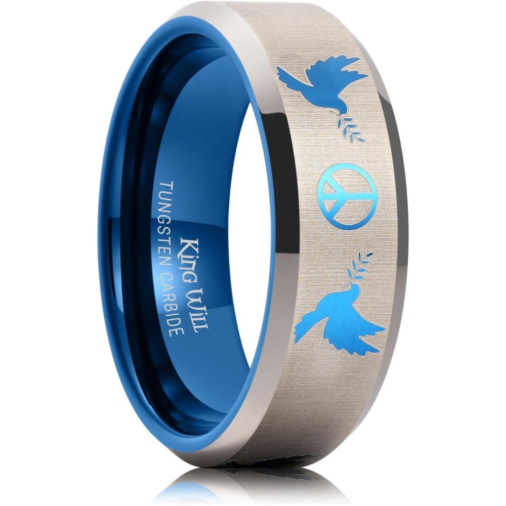 imageKing Will Mens Tungsten Carbide Ring Wedding Band Comfort FitSilverPeace Dove