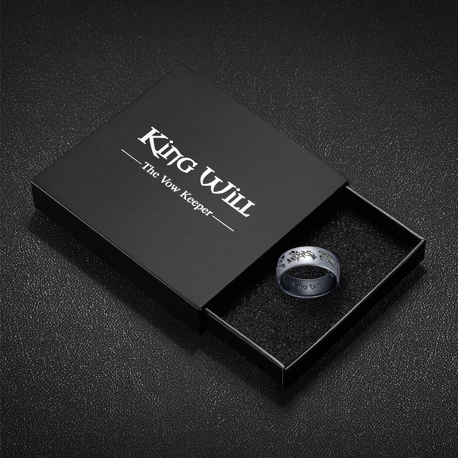image:imageKing Will Ocean Silicone Ring for Men Women Breathable Silicone Wedding Band with Sea Turtle Fish Design Flexible Rubber Ring Comfort Fit for Gym Work OutdoorMetallic GreyBlack
