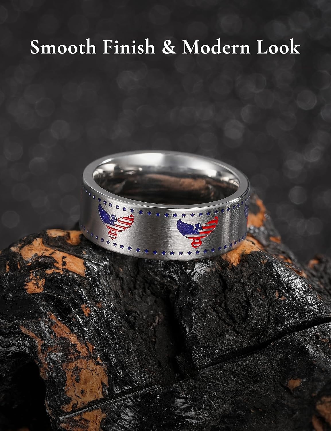 image:imageKing Will Titianium Wedding Band for Men Women Lasered GoldBlue HERO Silver 8mm LaserEngraved Durable Lightweight and Durable Promise Ring Promise GiftSilverFlag