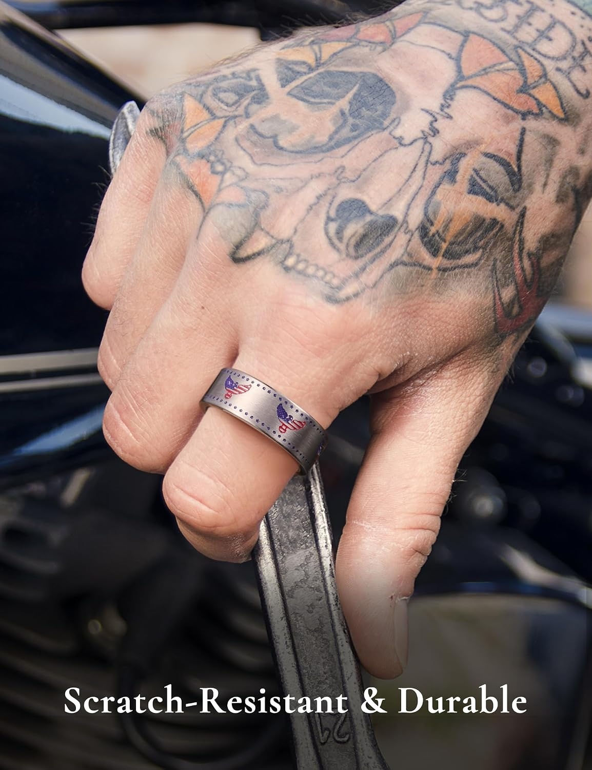 image:imageKing Will Titianium Wedding Band for Men Women Lasered GoldBlue HERO Silver 8mm LaserEngraved Durable Lightweight and Durable Promise Ring Promise GiftSilverFlag