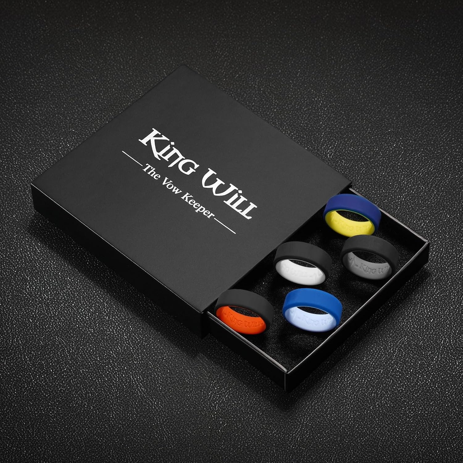 image:imageKing Will Mens Silicone Wedding Bands 8mm Comfort Fit with Inner 8mm Grooved Comfort Fit Engagement GiftDeep BlueYellow BlueLight Blue BlackGray BlackOrange BlackWhite