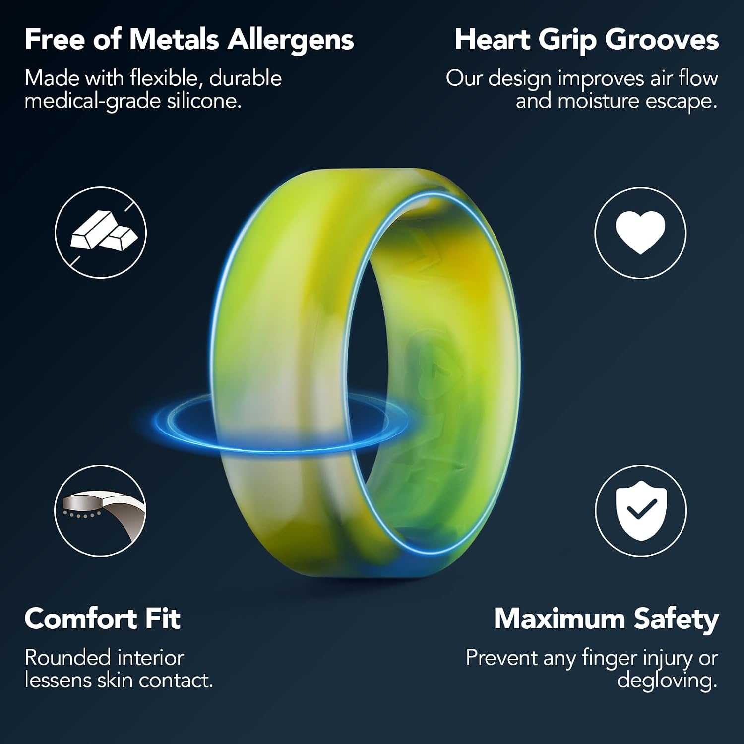 image:imageKing Will Mens Silicone Wedding Bands 8mm Comfort Fit with Inner 8mm Grooved Comfort Fit Engagement GiftGreen Camo