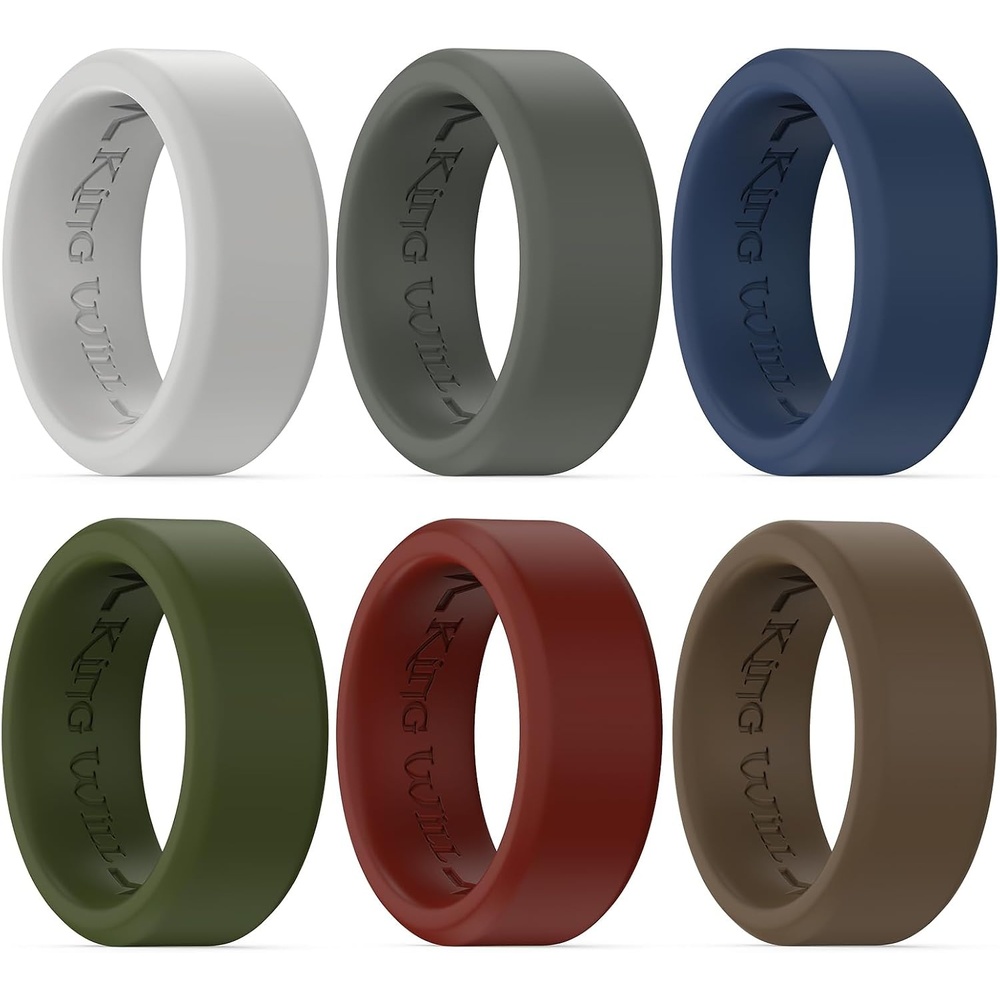 image:imageKing Will Mens Silicone Wedding Bands 8mm Comfort Fit with Inner  8mm Grooved Comfort Fit Engagement GiftLight Gray  Dark Gray  Blue  Green  Red  Brown