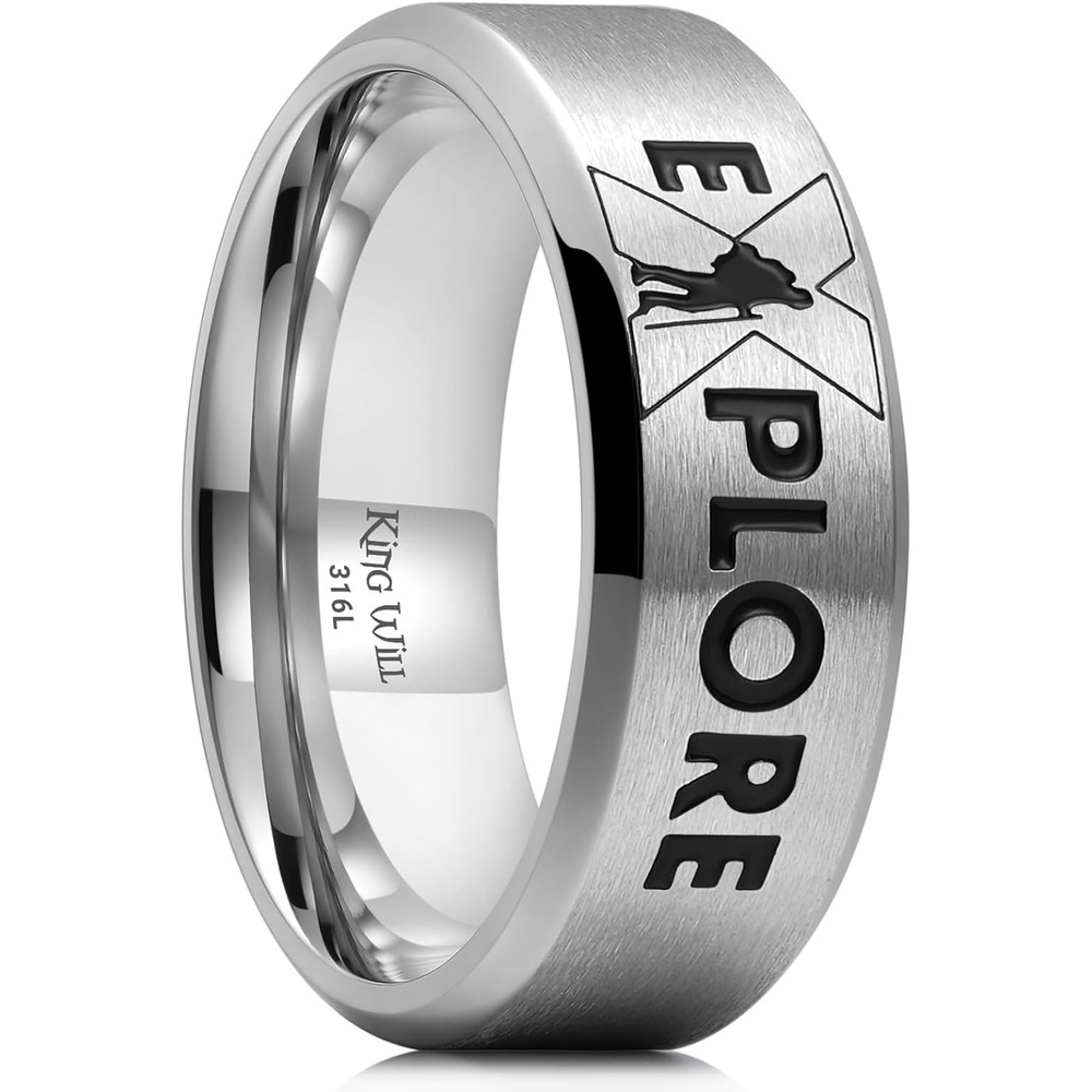 image:imageKing Will 8mm Silver Stainless Steel Rings Words Lasered Silver 8mm Mens Wedding Rings Beveled Edge Comfort Fit Durable Everyday WearSilverExplore