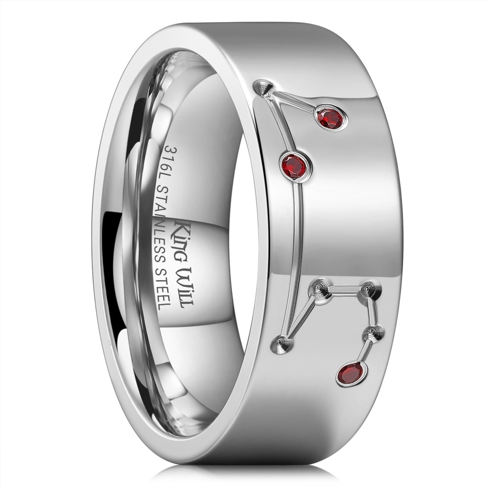 image:imageKing Will 8mm10mm 316L Stainless Steel Zodiac Ring for Men Size 714 12 Constellation Star Map Band Colorful Cubic Zirconia Personalized Birthday Astrology Jewelry Size 714Leo July 23 August 22