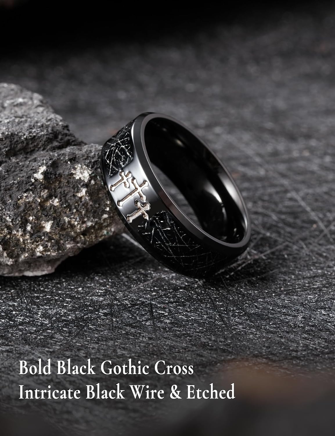 image:imageKing Will Cross Titanium Wedding Band for Men WomenBBlack