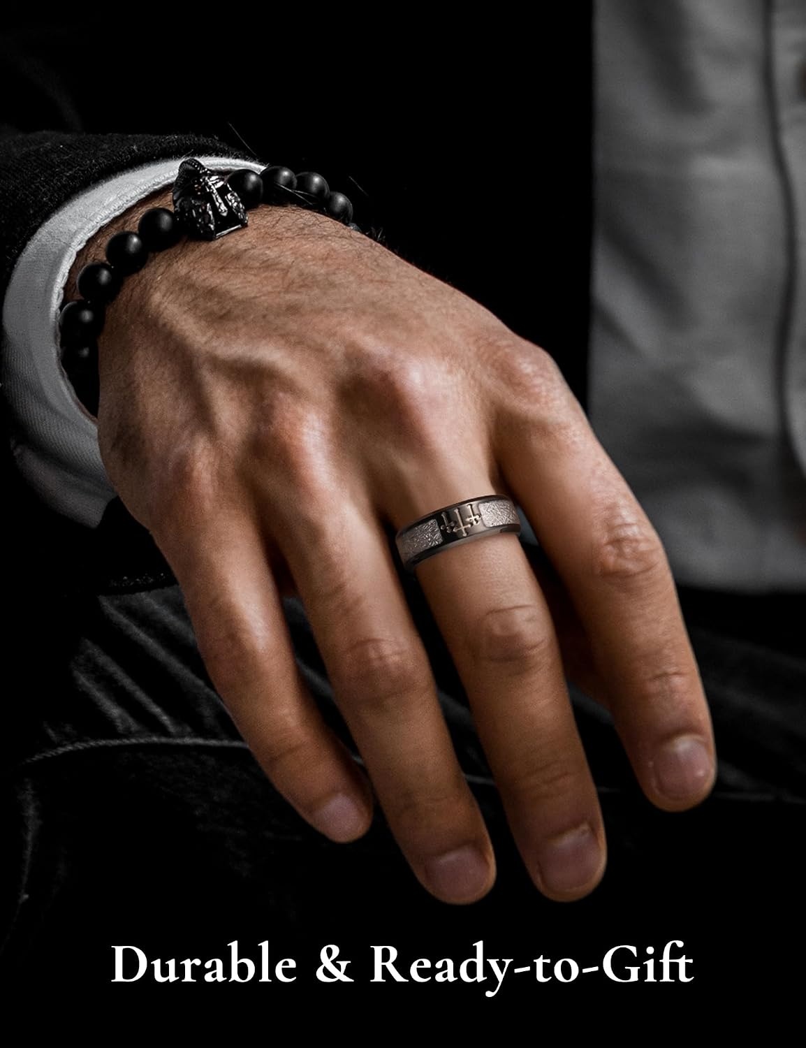 image:imageKing Will Cross Titanium Wedding Band for Men WomenBBlack Silver