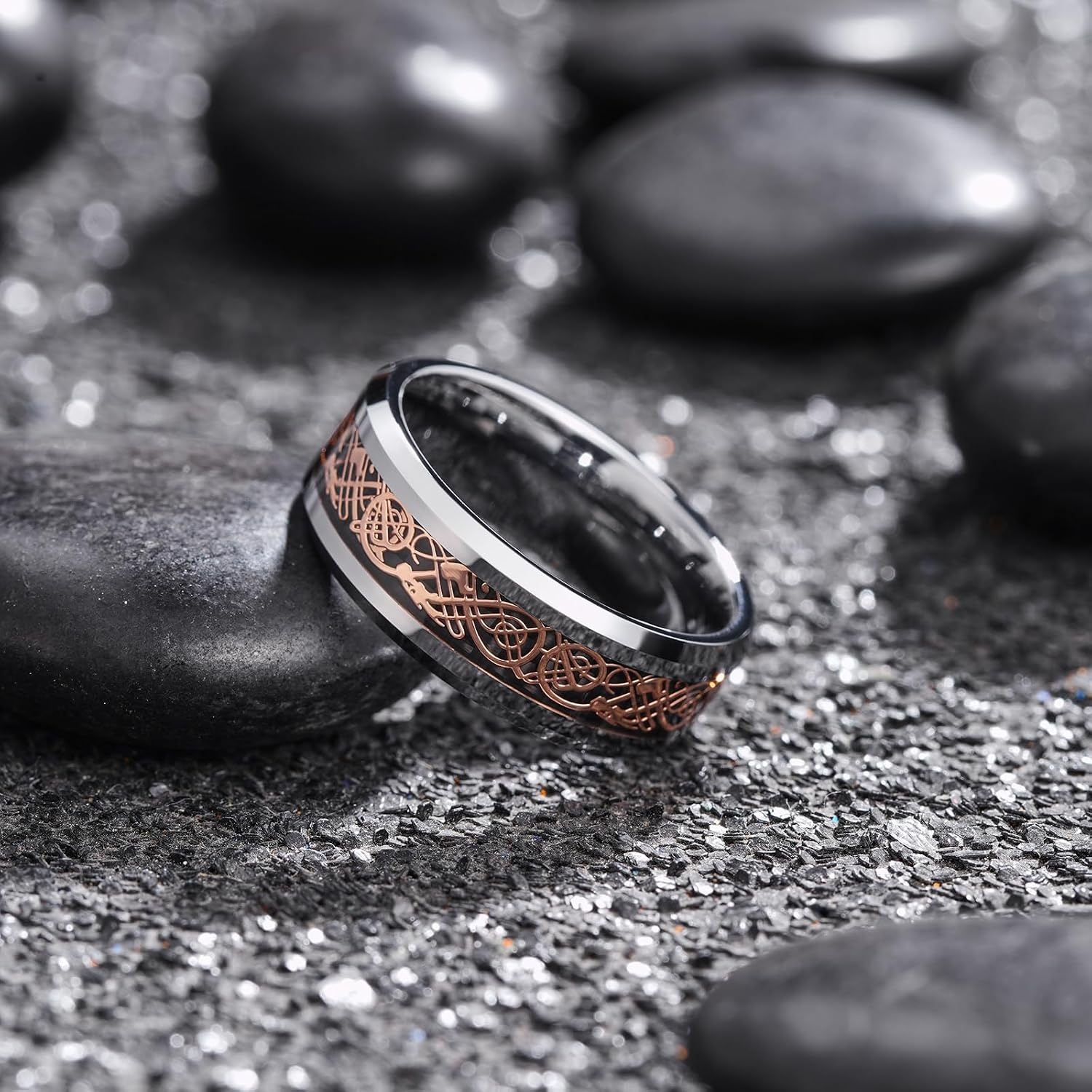 image:imageKing Will Mens Dragon Celtic Tungsten Ring Size 416BSilverRose Gold 8mm