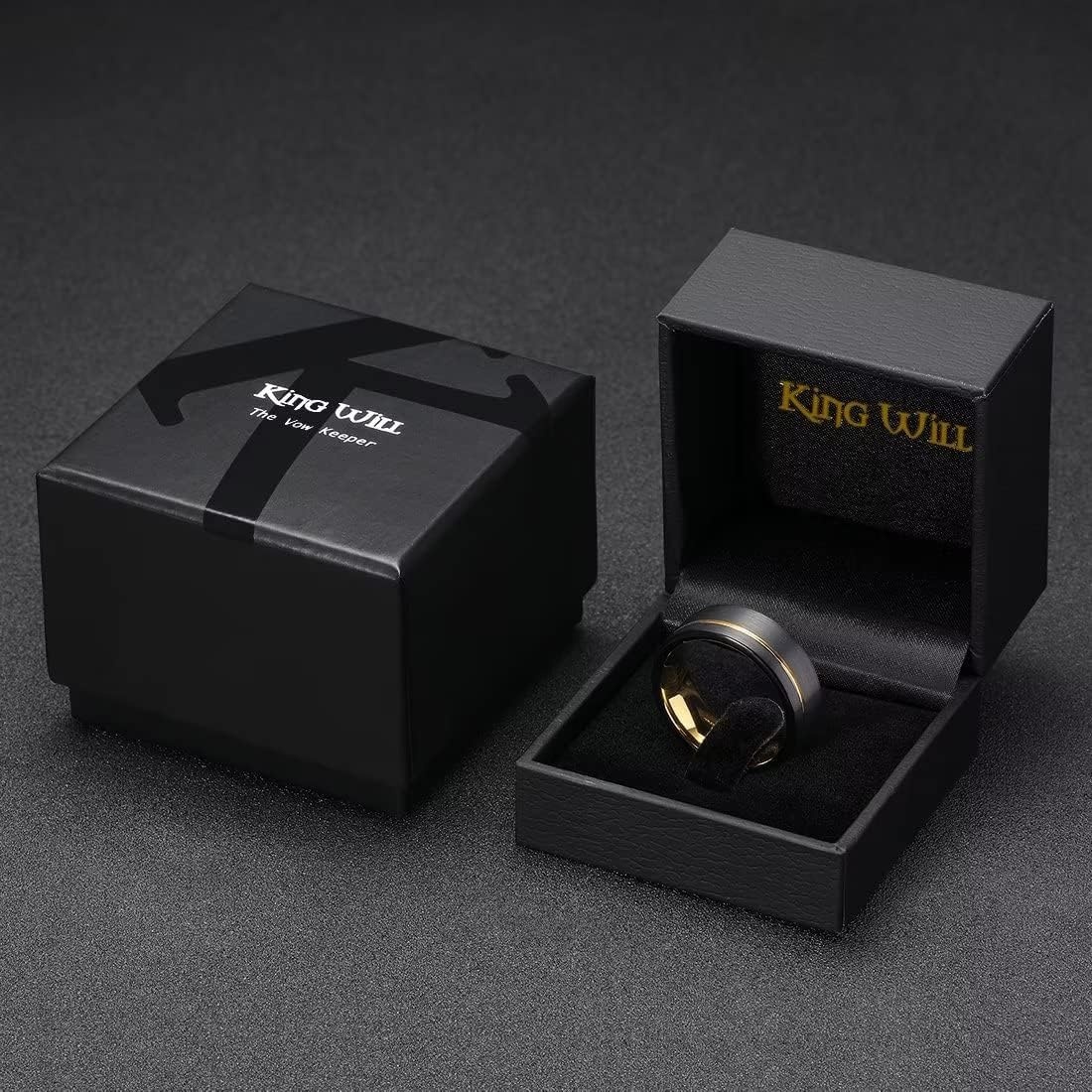 image:imageKing Will Mens Tungsten Carbide Wedding Band with Groove DesignBlackGold8mm