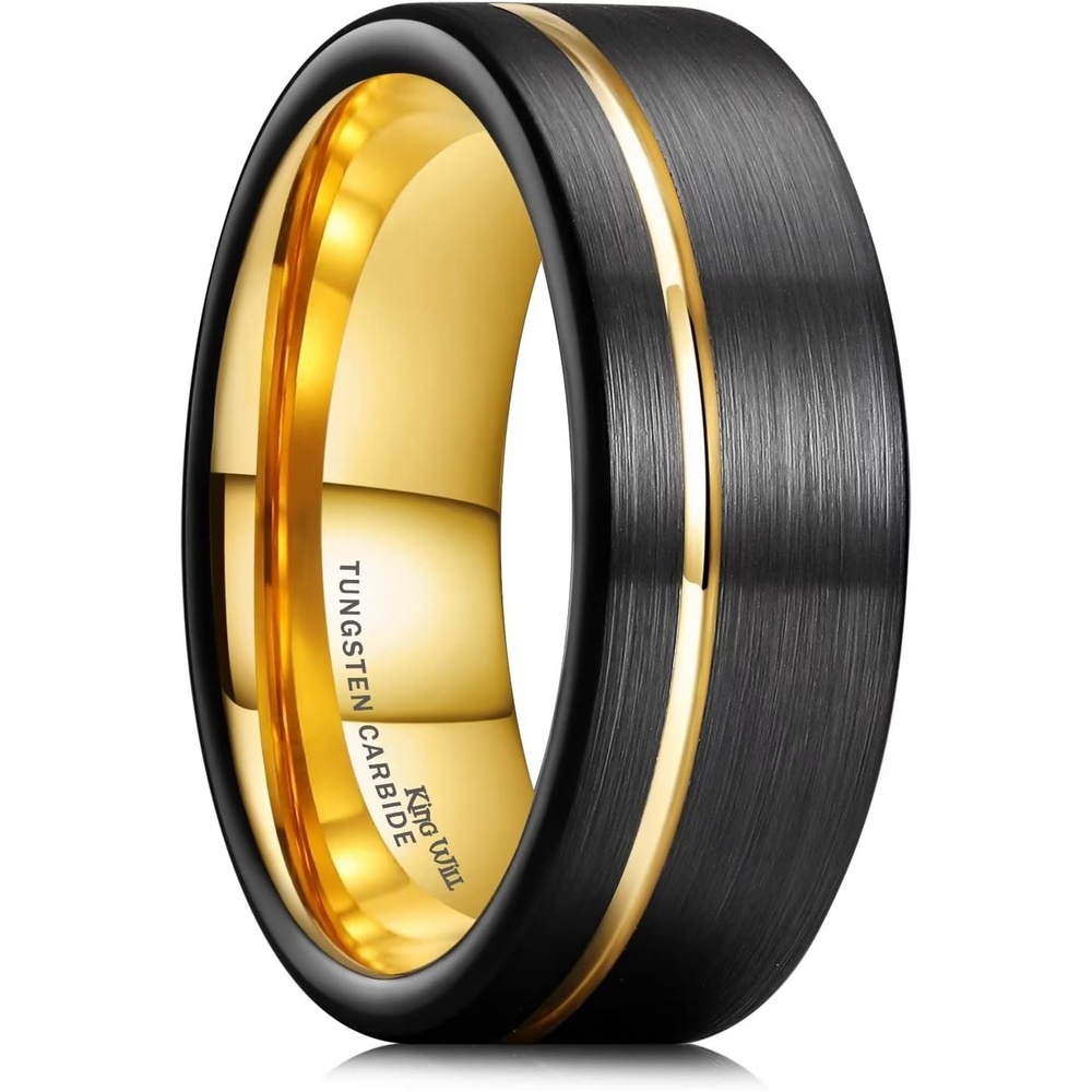 image:imageKing Will Mens Tungsten Carbide Wedding Band with Groove DesignBlackGold8mm