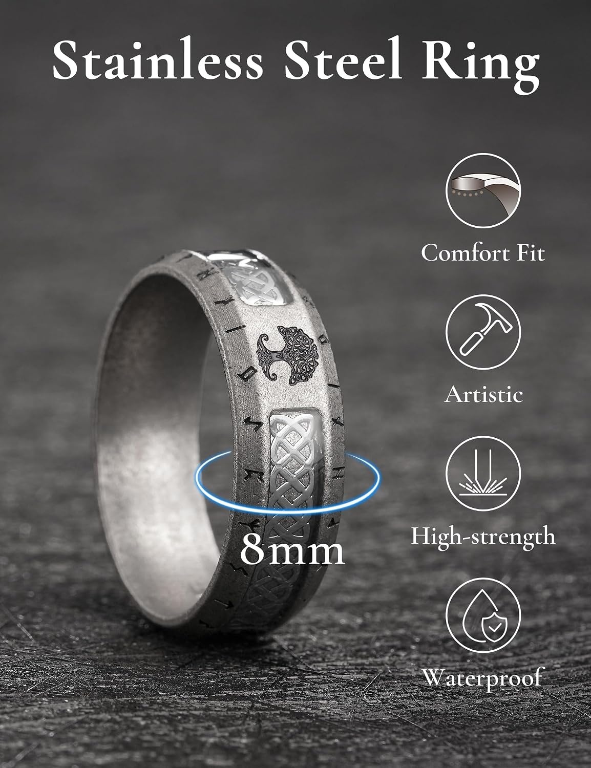 image:imageKing Will Viking Wedding Band Tree of Life RuneampAbalone Shell InlayAGreyCeltic Knot
