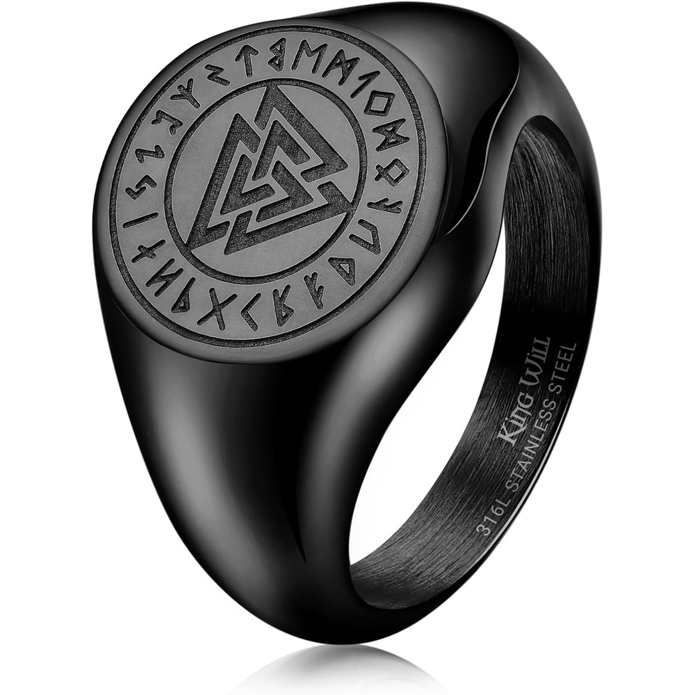 image:imageKing Will Tungsten Wedding Band for Men High PolishedRunesBlack