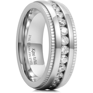 King Will 316L Stainless Steel Wedding Band for Men Cubic Zirconia Inlay(Steel-White-7mm)