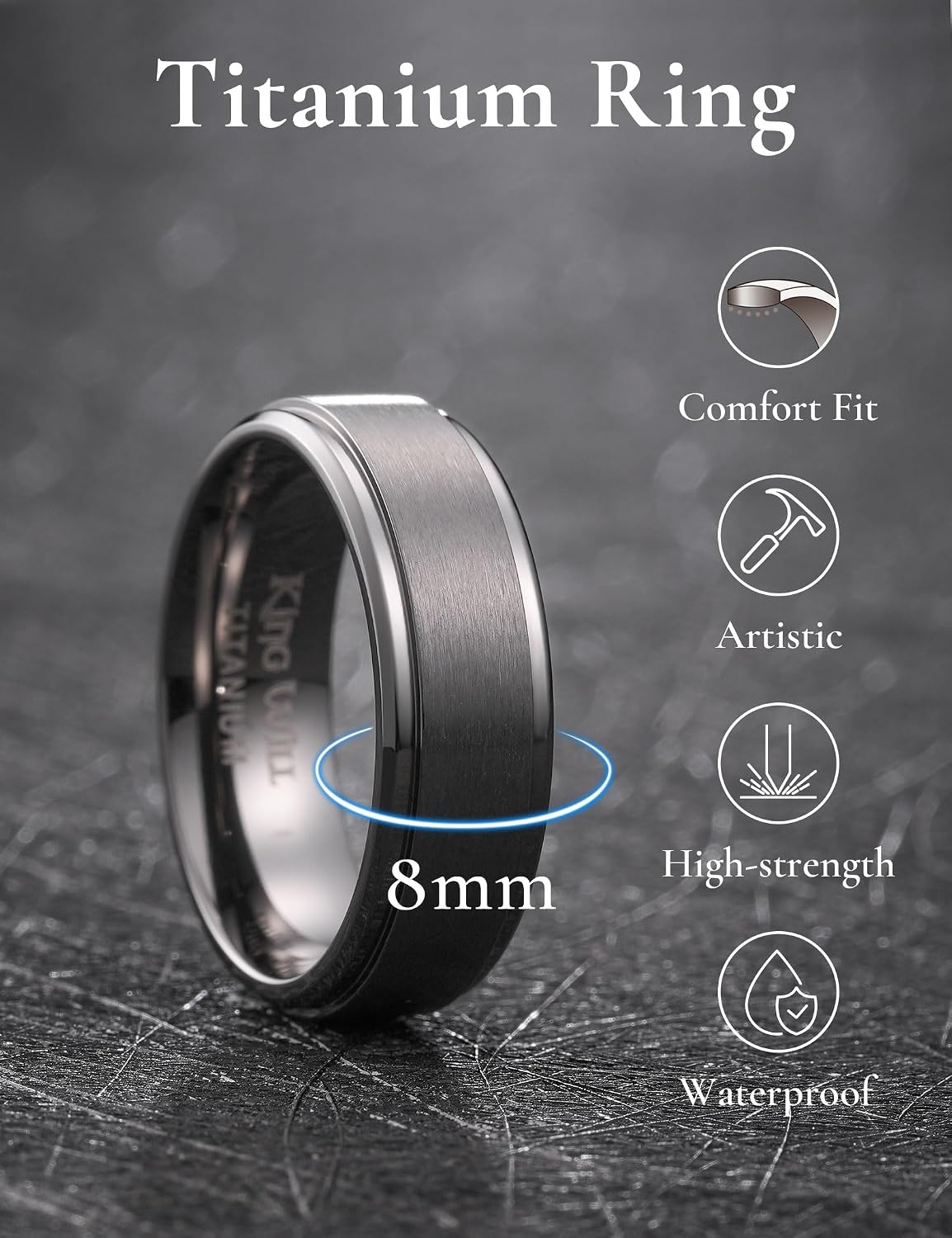 image:imageKing Will Titanium Wedding Band for Men WomenBGold8mm