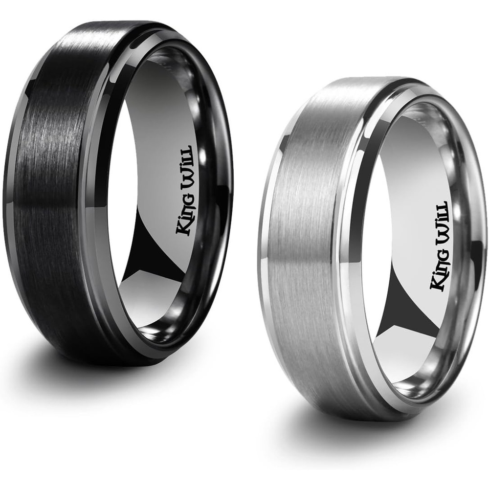 image:imageKing Will Titanium Wedding Band for Men WomenGBlackSliver8mm