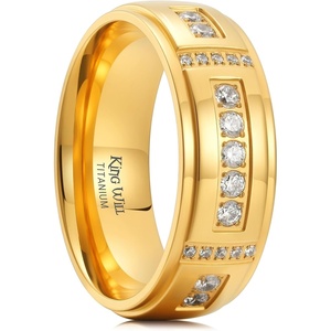 King Will Men’s Titanium Wedding Band – 8mm Polished Band Size 7-14(Gold-White-8mm)