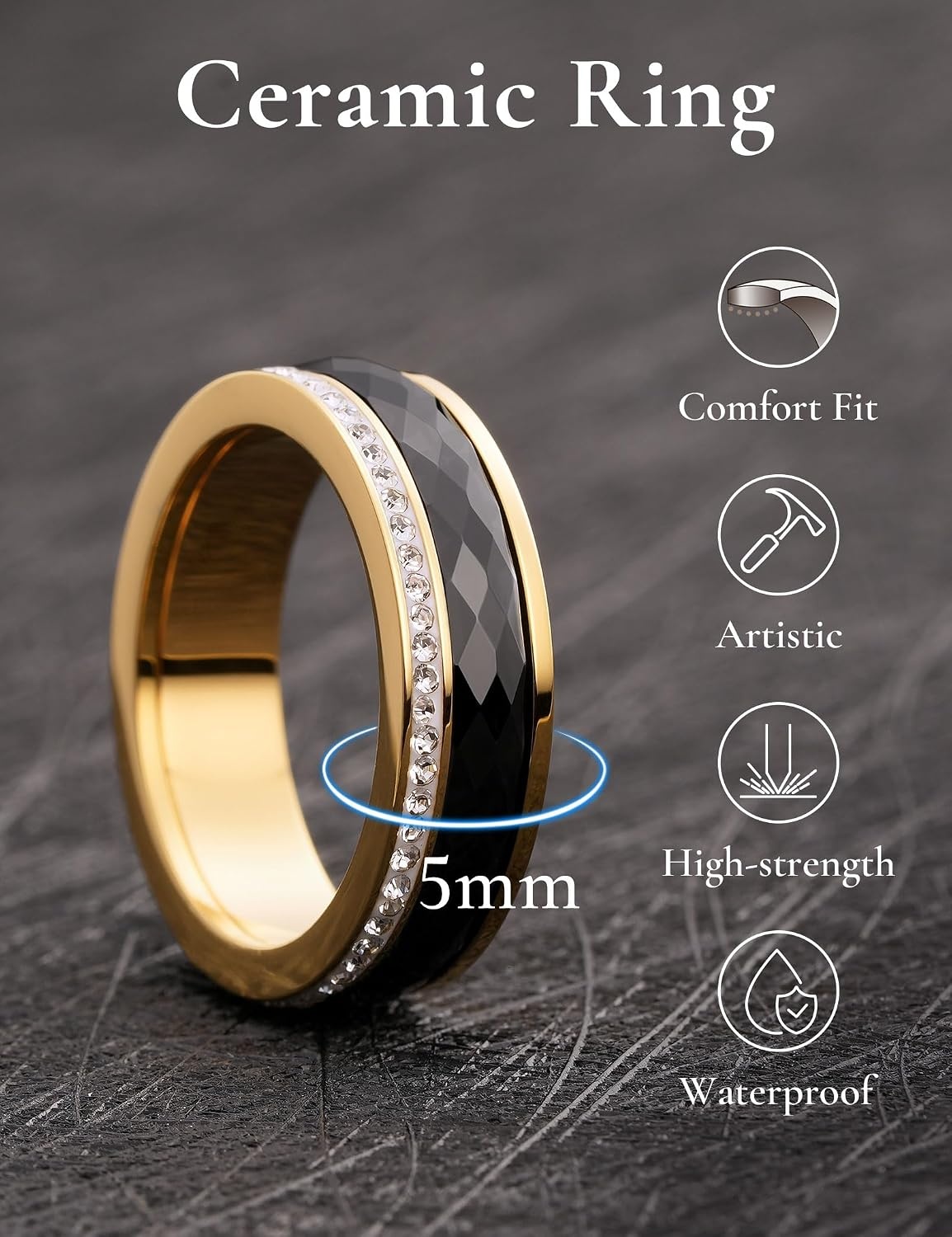 image:imageKing Will 4mm6mm Black Ceramic Rings Mens Wedding Rings SpinnerBlack 5mm