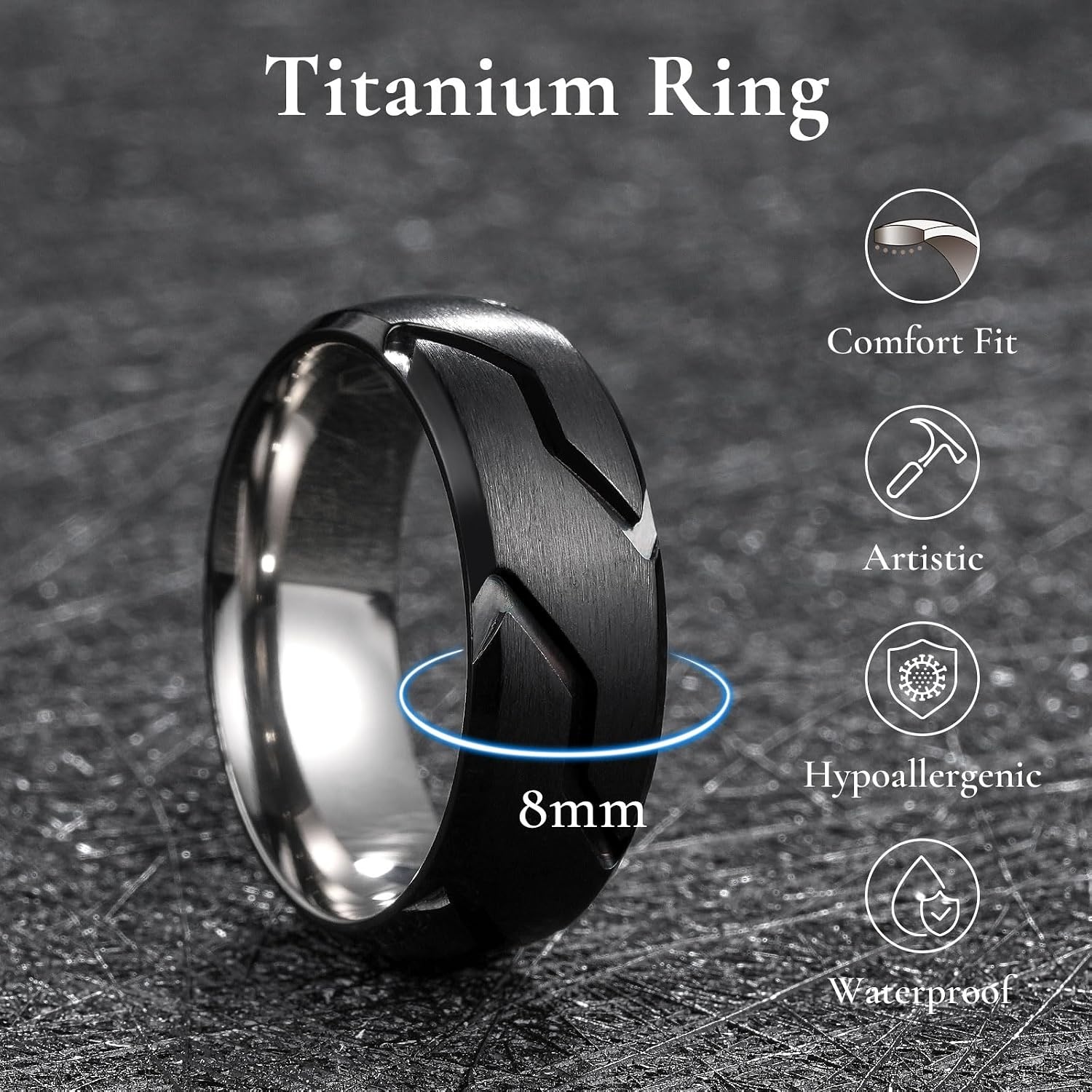 image:imageKing Will Premium All Carbon Fiber Wedding Band for Men Size 7148mmBlackSilver C