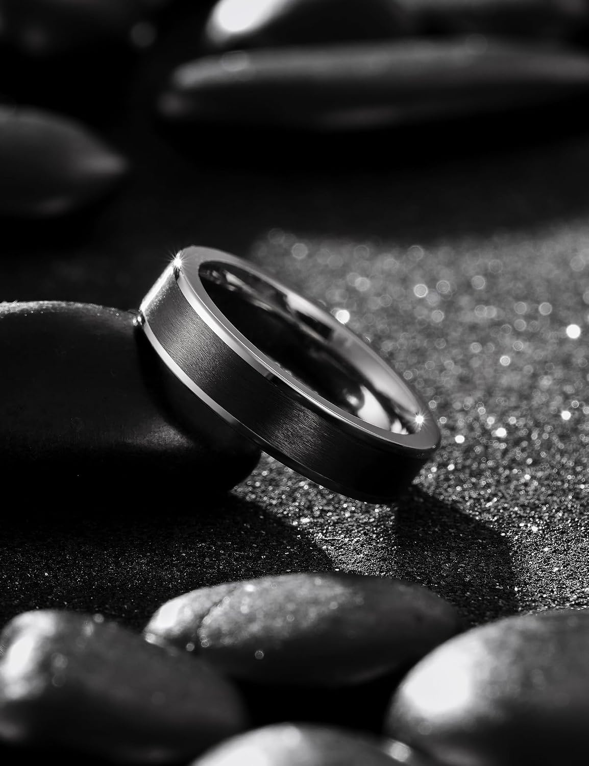 image:imageKing Will Premium All Carbon Fiber Wedding Band for Men Size 714Black Silver5mmFlat
