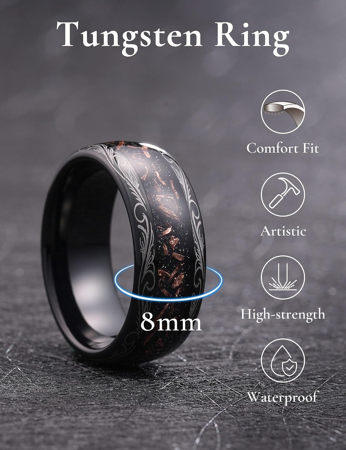 image:imageKing Will Tungsten Wedding Band for Men Green High PolishedBlack Copper