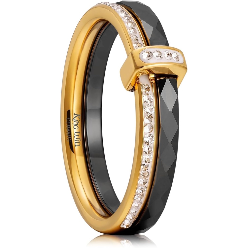 image:imageKing Will 4mm6mm Black Ceramic Rings Mens Wedding Rings SpinnerBlack 4mm