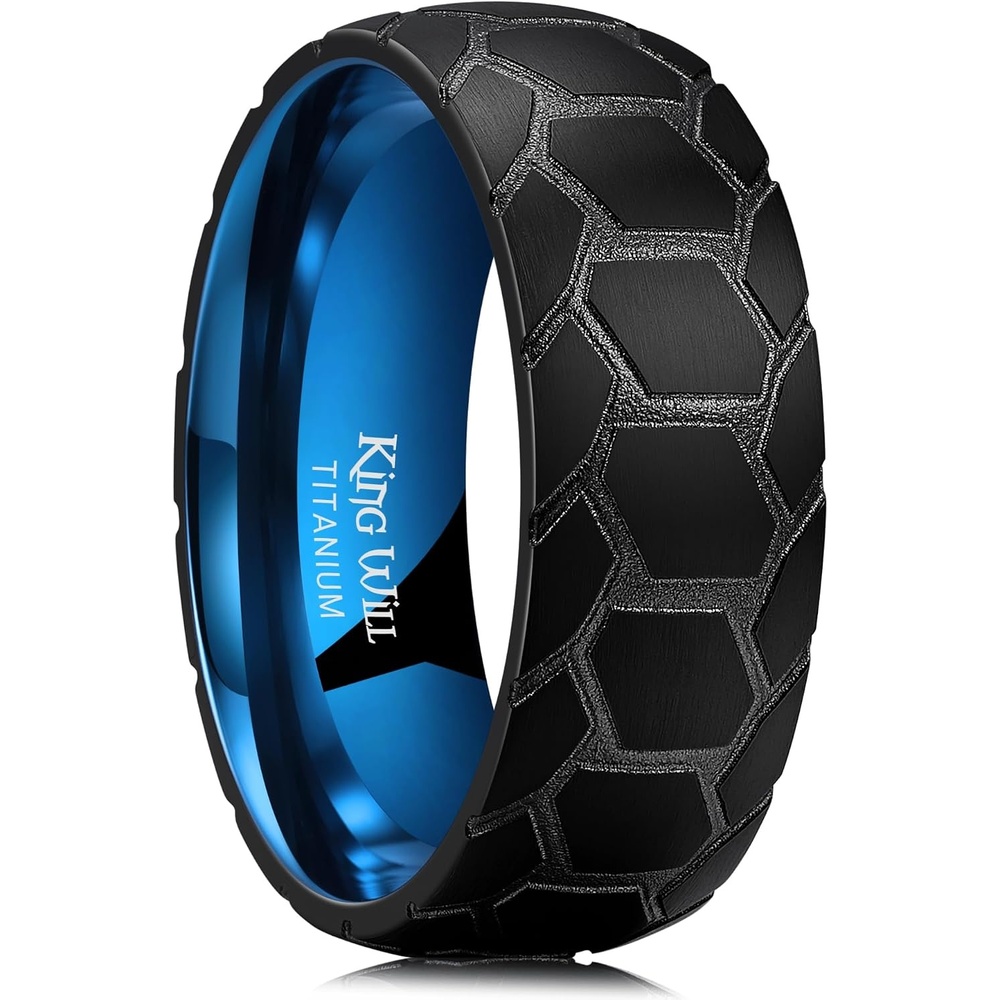image:imageKing Will Premium All Carbon Fiber Wedding Band for Men Size 714Black Blue8mm