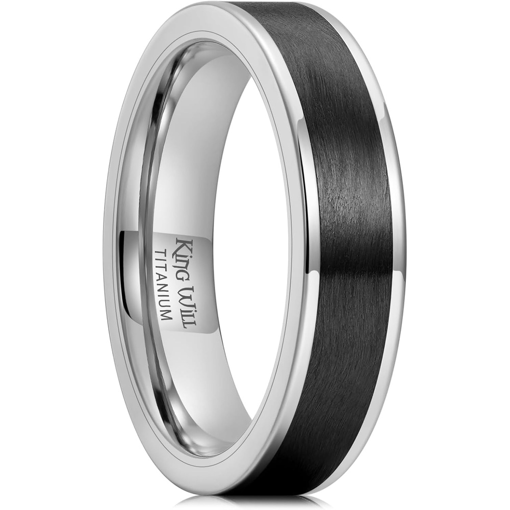 image:imageKing Will Premium All Carbon Fiber Wedding Band for Men Size 714Black Silver5mmFlat