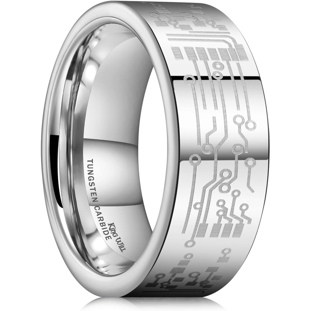 image:imageKing Will Tungsten Wedding Band for Men Women GroovedSilver