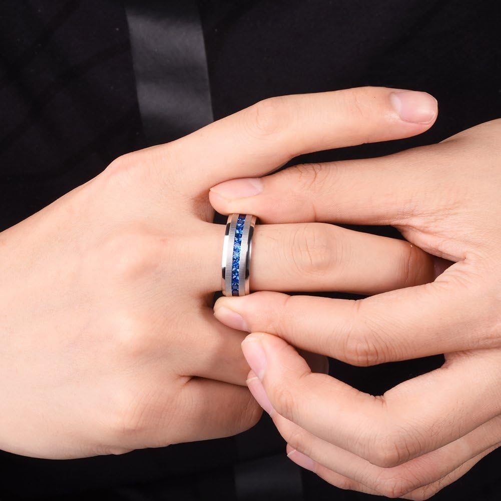 image:imageKing Will Titanium Wedding Band for Men Women with Cubic Zirconia InlaySilver