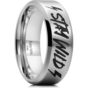 King Will 8mm Silver Stainless Steel Rings Words Lasered(Silver-Stay Wild)