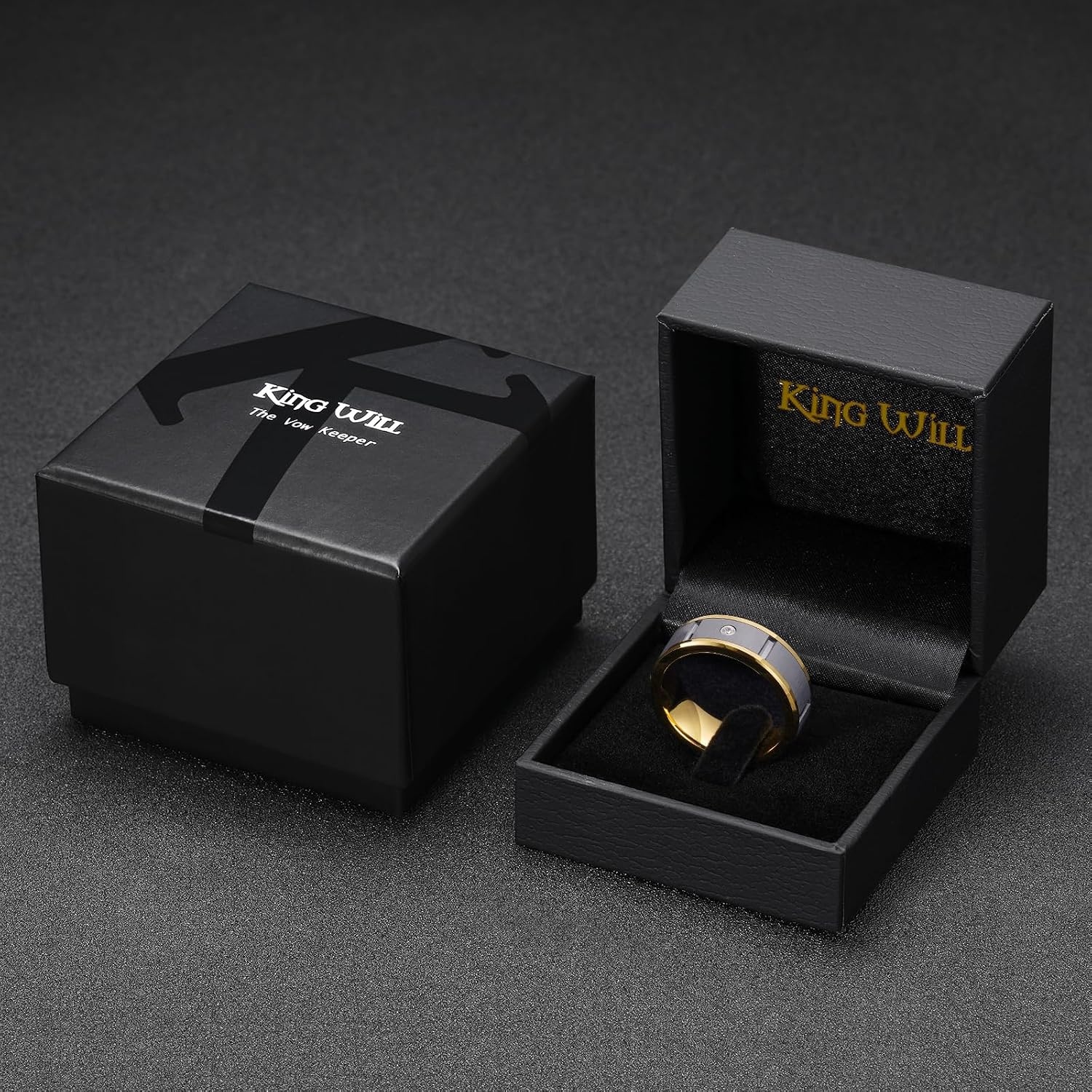 image:imageKing Will Mens Tungsten Wedding Band with Cubic Zircon InlayBGunmetalGold Inlay8mm