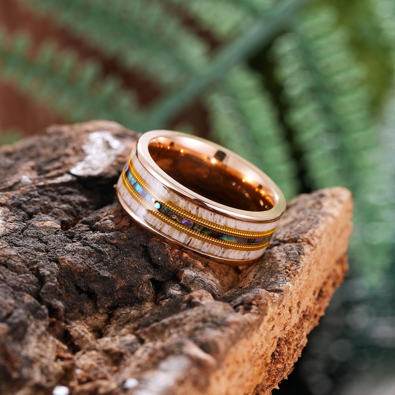 image:imageKing Will 8mm Wedding Band for Men Women Natural AntlerGuitar StringRose GoldA