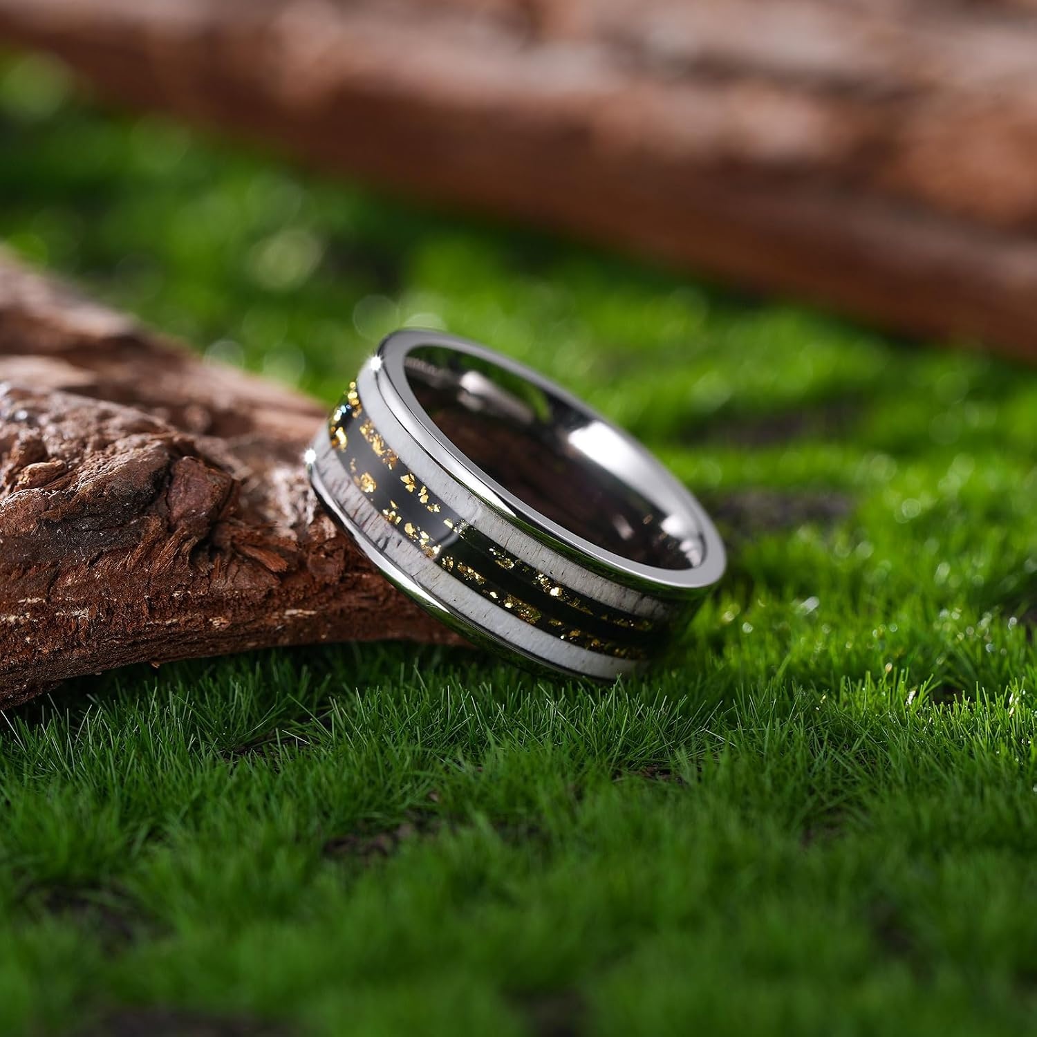 image:imageKing Will 8mm Wedding Band for Men Women Natural AntlerGuitar StringSliverBlack