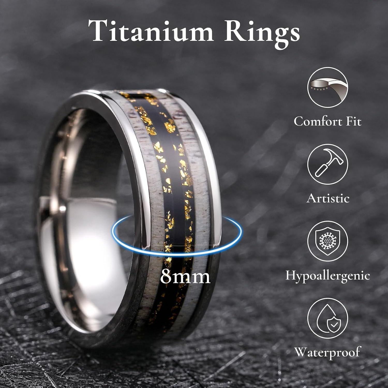 image:imageKing Will 8mm Wedding Band for Men Women Natural AntlerGuitar StringSliverBlack