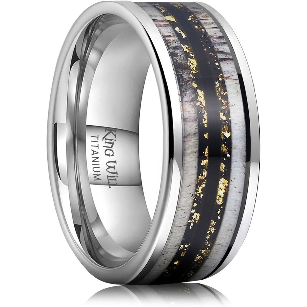 image:imageKing Will 8mm Wedding Band for Men Women Natural AntlerGuitar StringSliverBlack