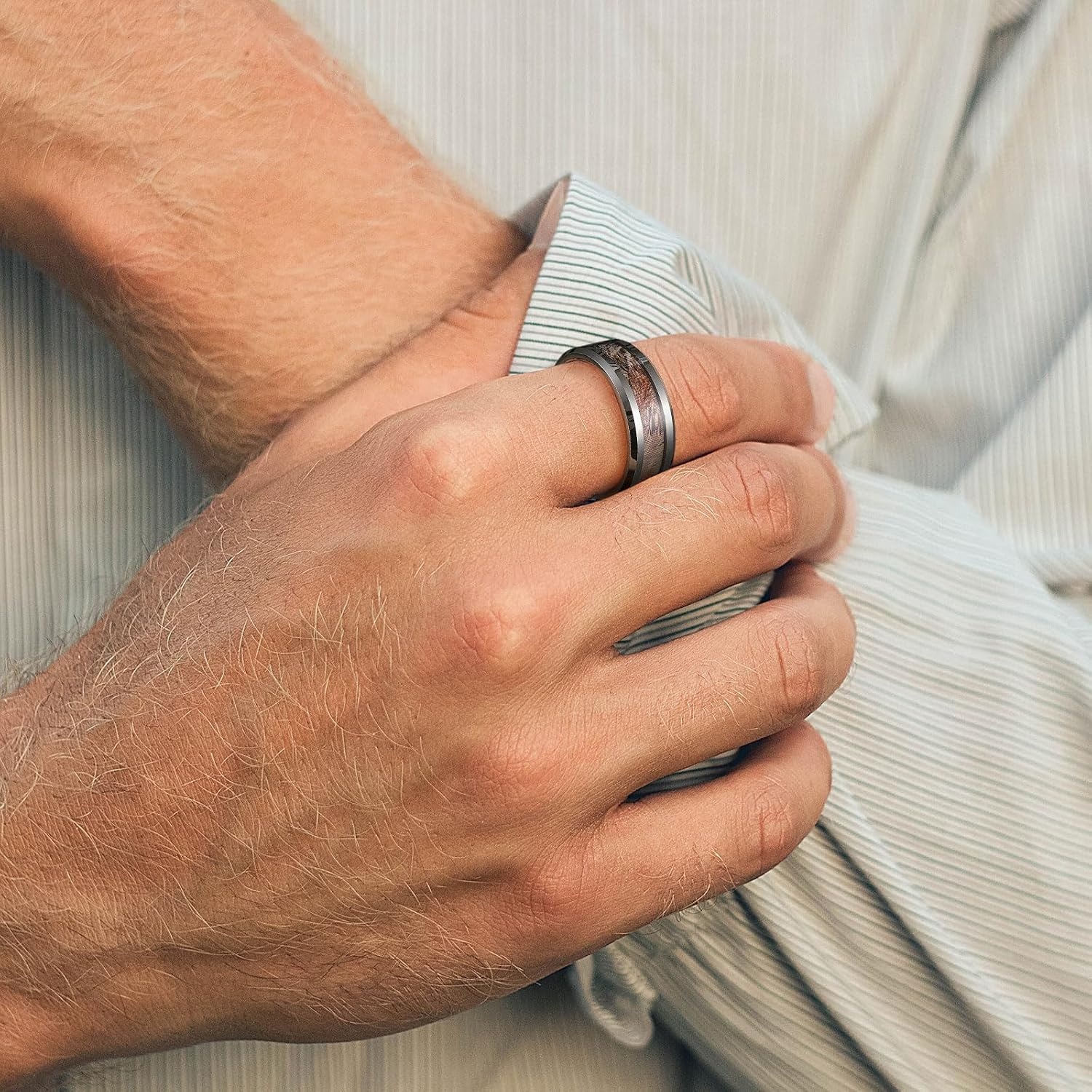 image:imageKing Will Tungsten Carbide Wedding Band for Men Shell InlayGunmetal Camo 8mm