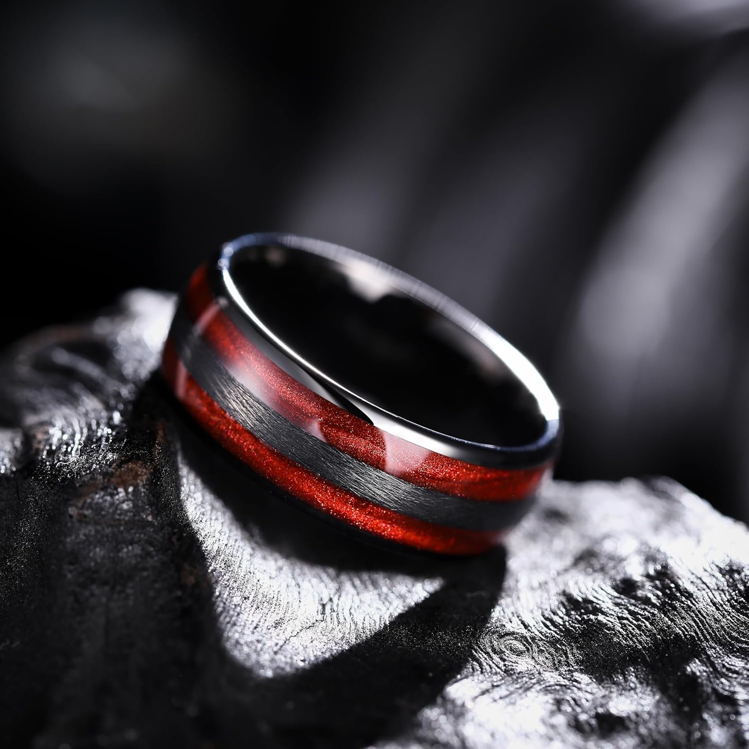 image:imageKing Will Mens Wedding Band8mm Natural KoaMaple Wood Inlay Size 714BlackRed Wood