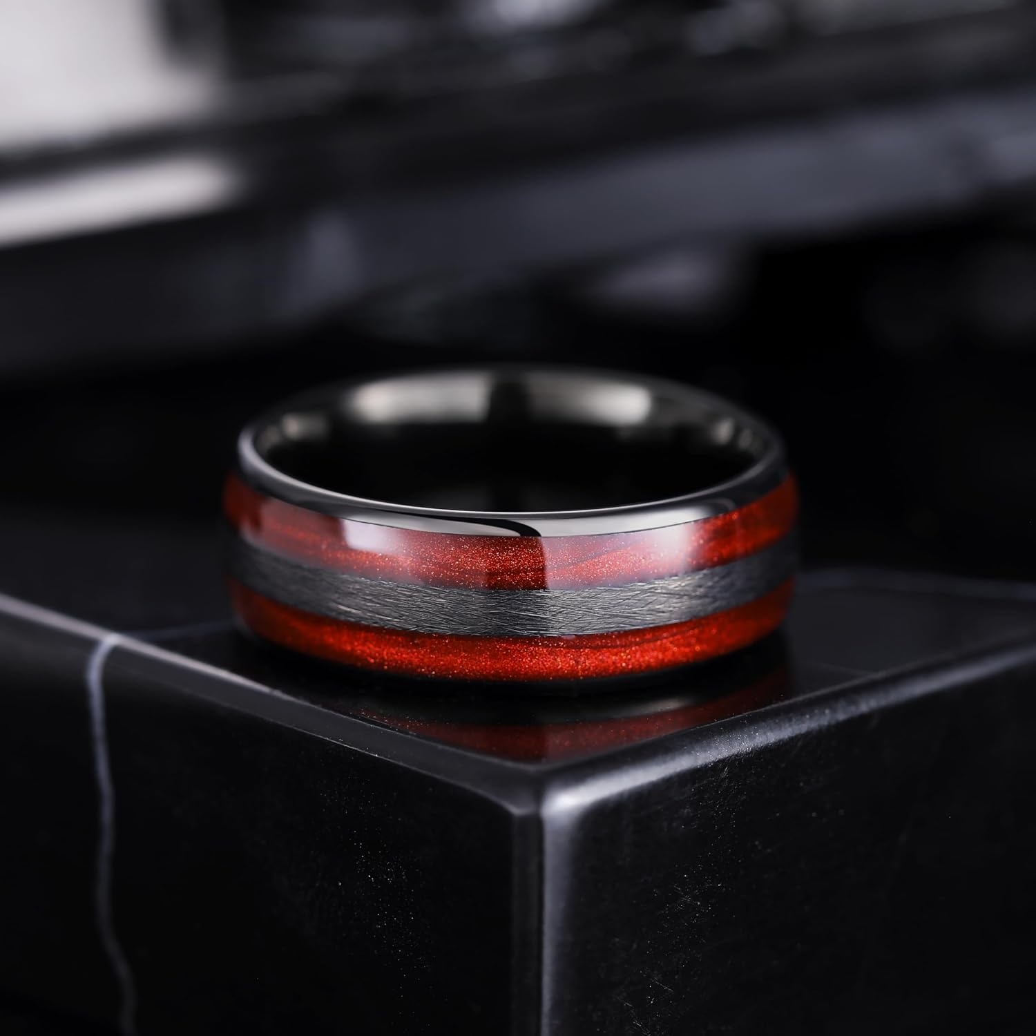 image:imageKing Will Mens Wedding Band8mm Natural KoaMaple Wood Inlay Size 714BlackRed Wood