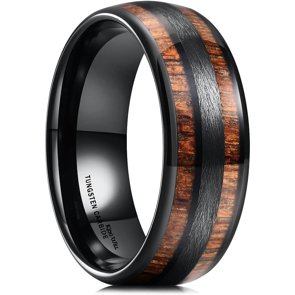 image:imageKing Will Mens Wedding Band8mm Natural KoaMaple Wood Inlay Size 714BlackBrown Koa Wood