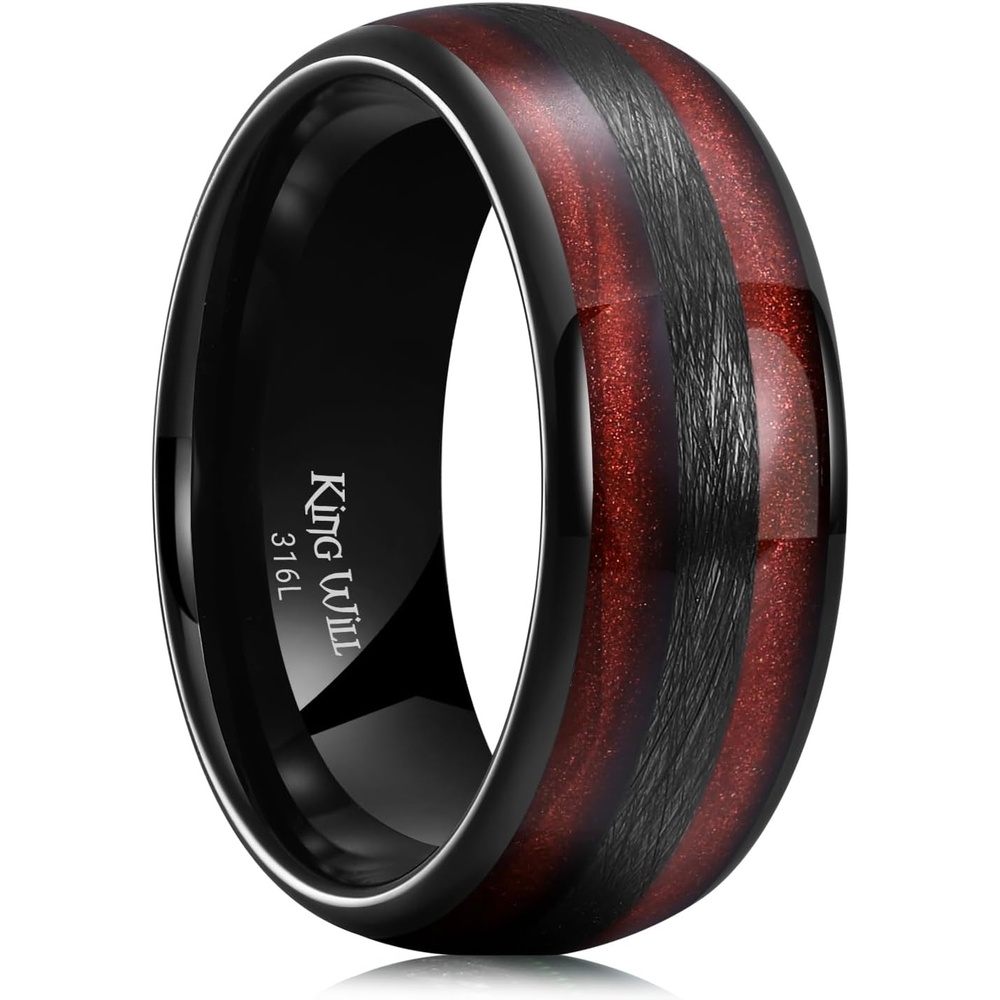image:imageKing Will Mens Wedding Band8mm Natural KoaMaple Wood Inlay Size 714BlackRed Wood