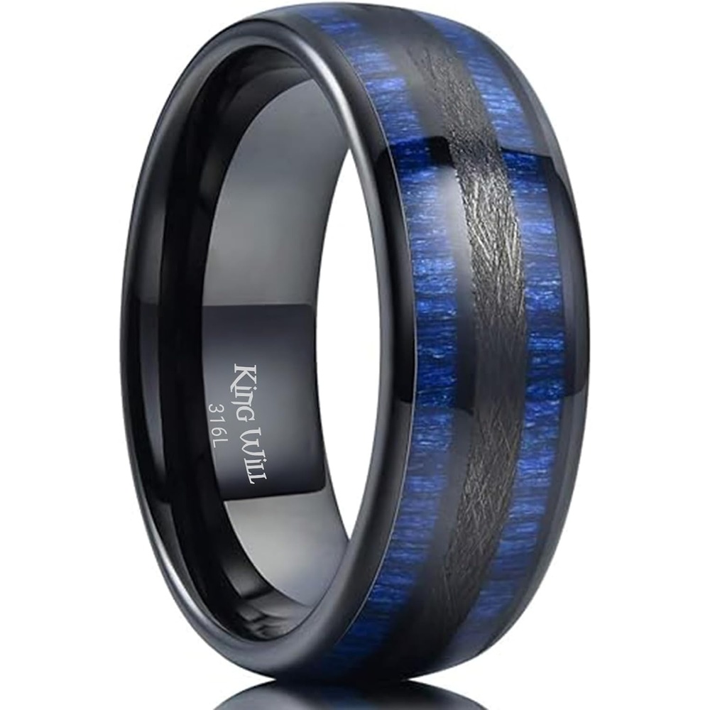 image:imageKing Will Mens Wedding Band8mm Natural KoaMaple Wood Inlay Size 714Blue Maple